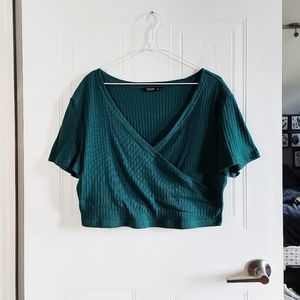 Dark green surplice rib-knit tee